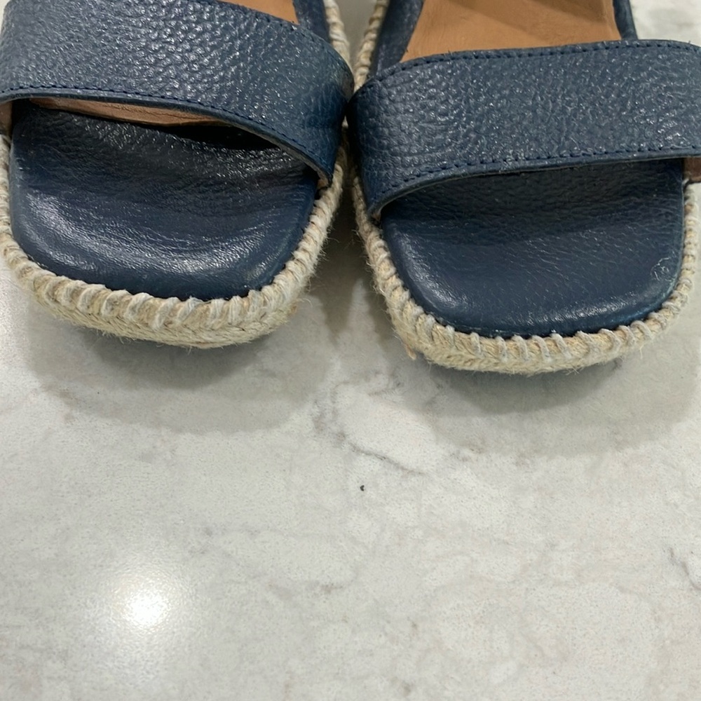 Softwalk Hartley Navy Leather Wedge‎ Espadrille Sandals W/Box Sz 7.5- EUC - Picture 6 of 15